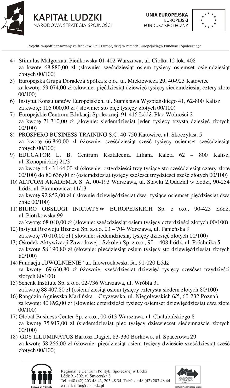 074,00 zł (słownie: pięćdziesiąt dziewięć tysięcy siedemdziesiąt cztery złote 6) Instytut Konsultantów Europejskich, ul.