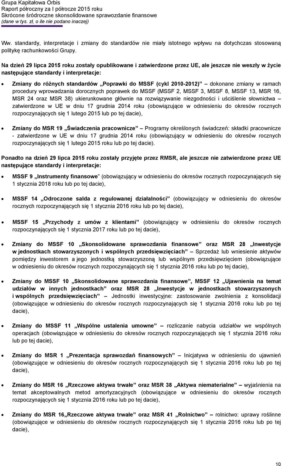 2010-2012) dokonane zmiany w ramach procedury wprowadzania dorocznych poprawek do MSSF (MSSF 2, MSSF 3, MSSF 8, MSSF 13, MSR 16, MSR 24 oraz MSR 38) ukierunkowane głównie na rozwiązywanie