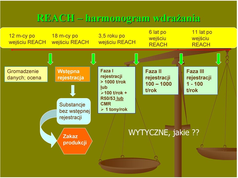 Substancje bez wstępnej rejestracji Faza I rejestracji > 1000 t/rok lub 100 t/rok + R50/53 lub CMR 1