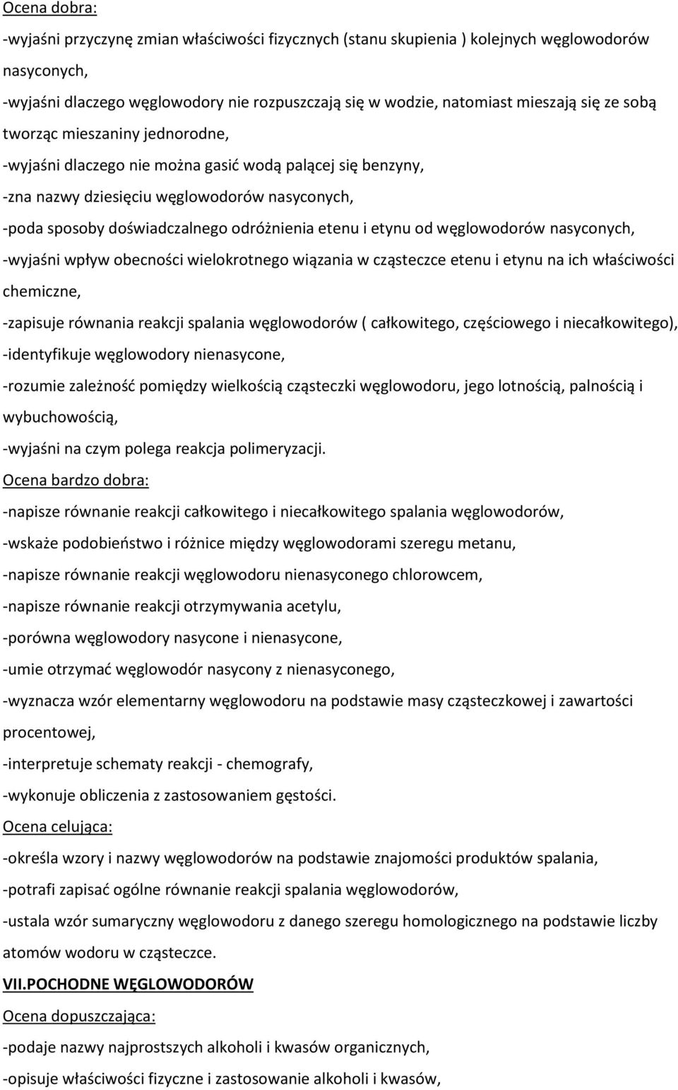 etynu od węglowodorów nasyconych, -wyjaśni wpływ obecności wielokrotnego wiązania w cząsteczce etenu i etynu na ich właściwości chemiczne, -zapisuje równania reakcji spalania węglowodorów (