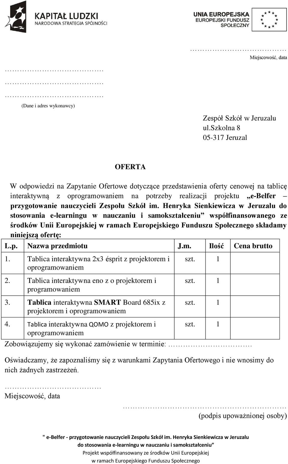 przygotowanie nauczycieli Zespołu Szkół im.