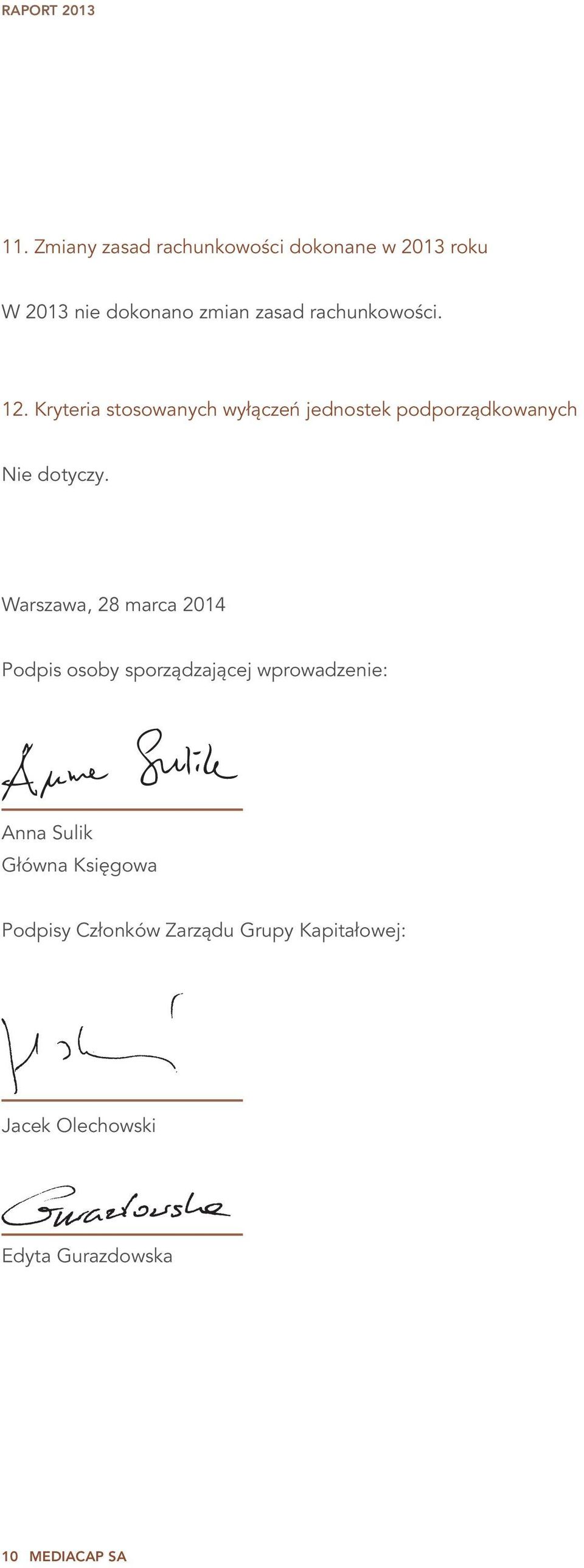 Warszawa, 28 marca 2014 Podpis osoby sporządzającej wprowadzenie: Anna Sulik Główna