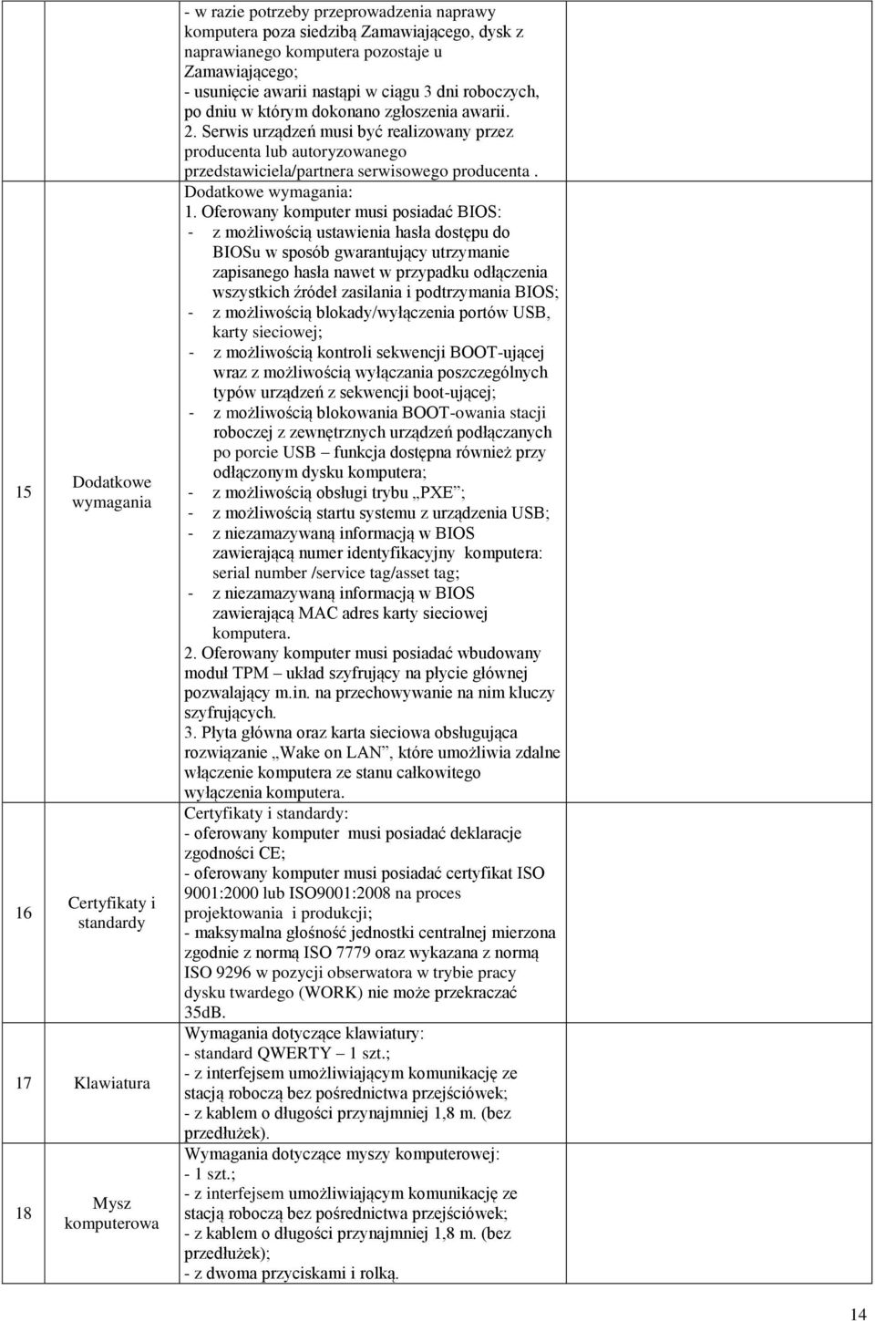 Serwis urządzeń musi być realizowany przez producenta lub autoryzowanego przedstawiciela/partnera serwisowego producenta. Dodatkowe wymagania: 1.