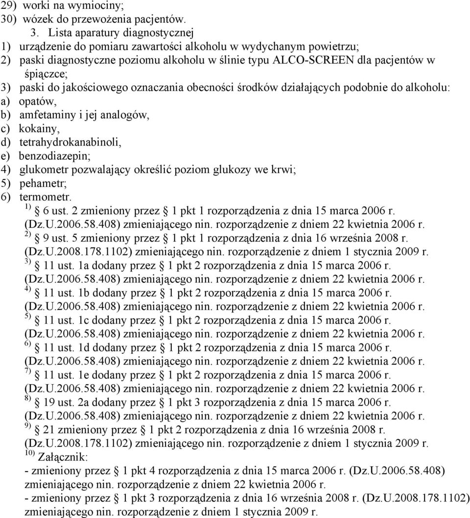 Lista aparatury diagnostycznej 1) urządzenie do pomiaru zawartości alkoholu w wydychanym powietrzu; 2) paski diagnostyczne poziomu alkoholu w ślinie typu ALCO-SCREEN dla pacjentów w śpiączce; 3)