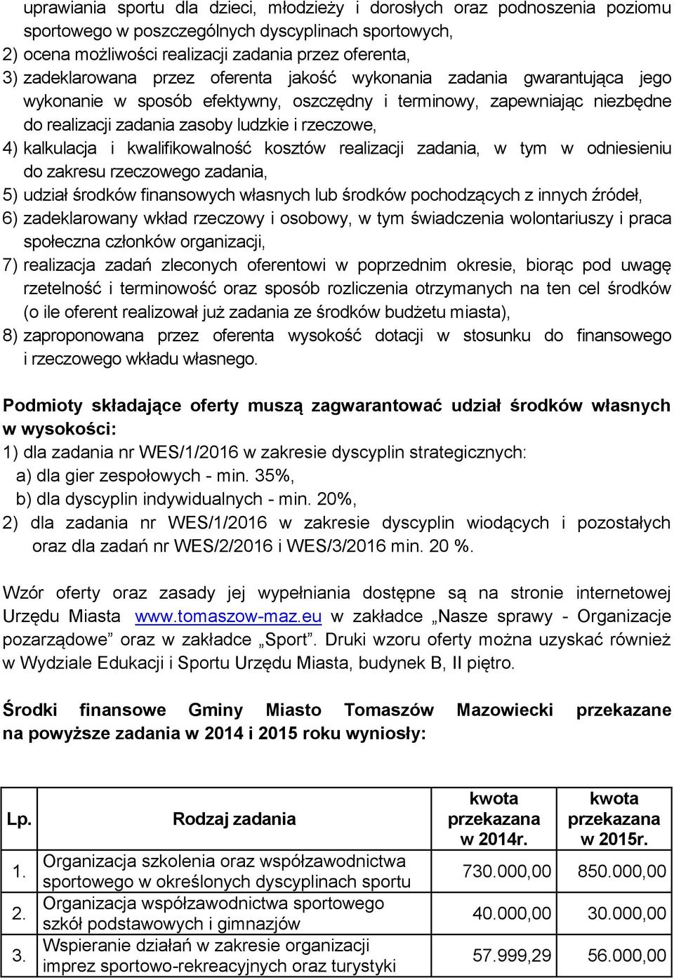 kalkulacja i kwalifikowalność kosztów realizacji zadania, w tym w odniesieniu do zakresu rzeczowego zadania, 5) udział środków finansowych własnych lub środków pochodzących z innych źródeł, 6)