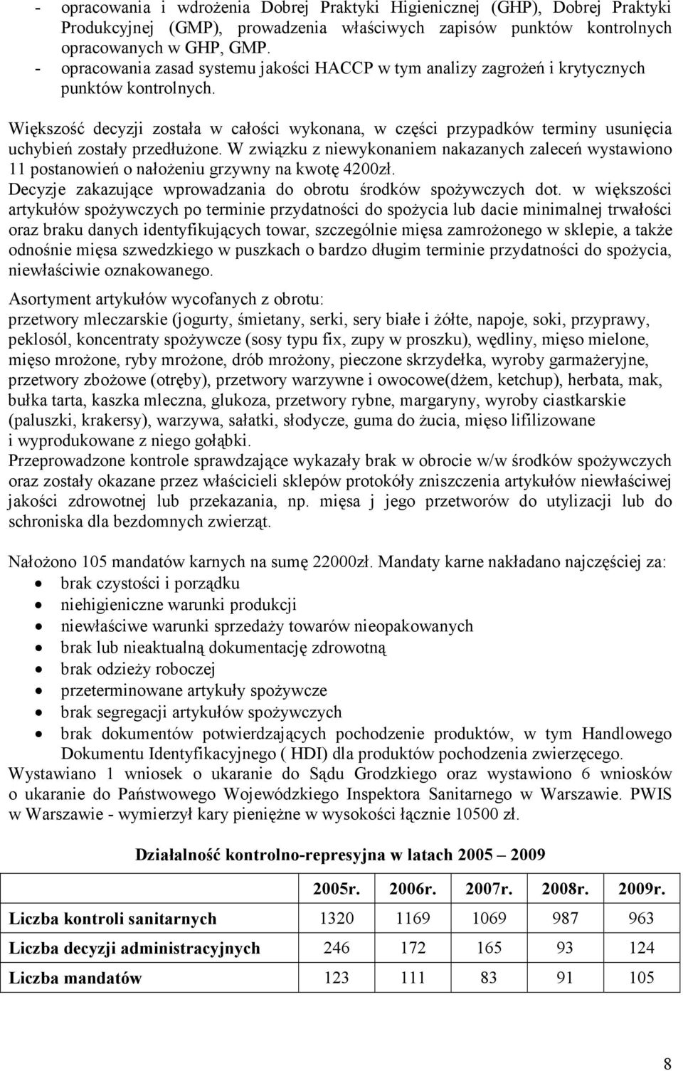 Większość decyzji została w całości wykonana, w części przypadków terminy usunięcia uchybień zostały przedłużone.