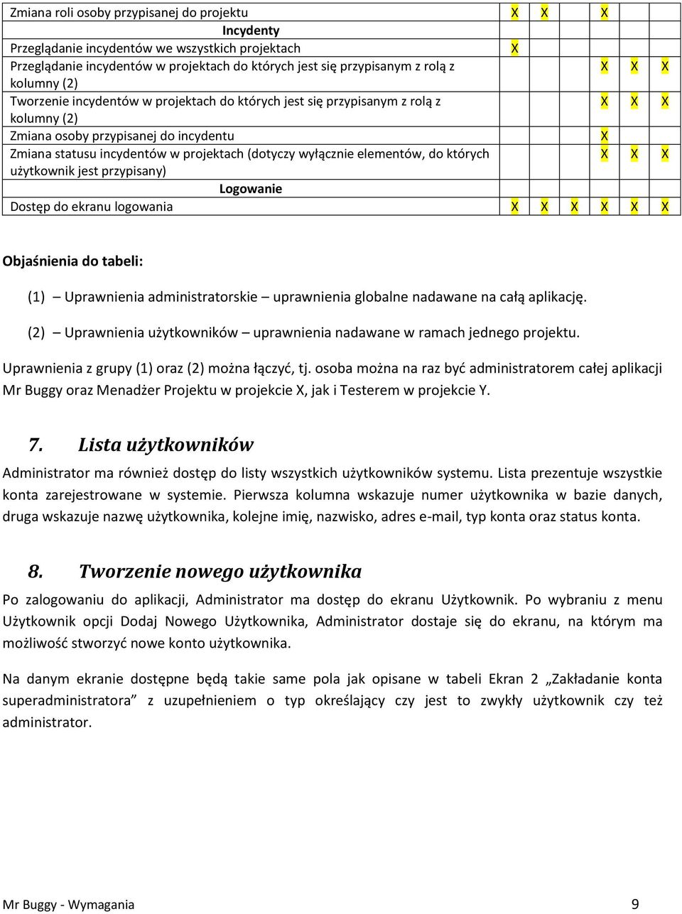 wyłącznie elementów, do których X X X użytkownik jest przypisany) Logowanie Dostęp do ekranu logowania X X X X X X Objaśnienia do tabeli: (1) Uprawnienia administratorskie uprawnienia globalne