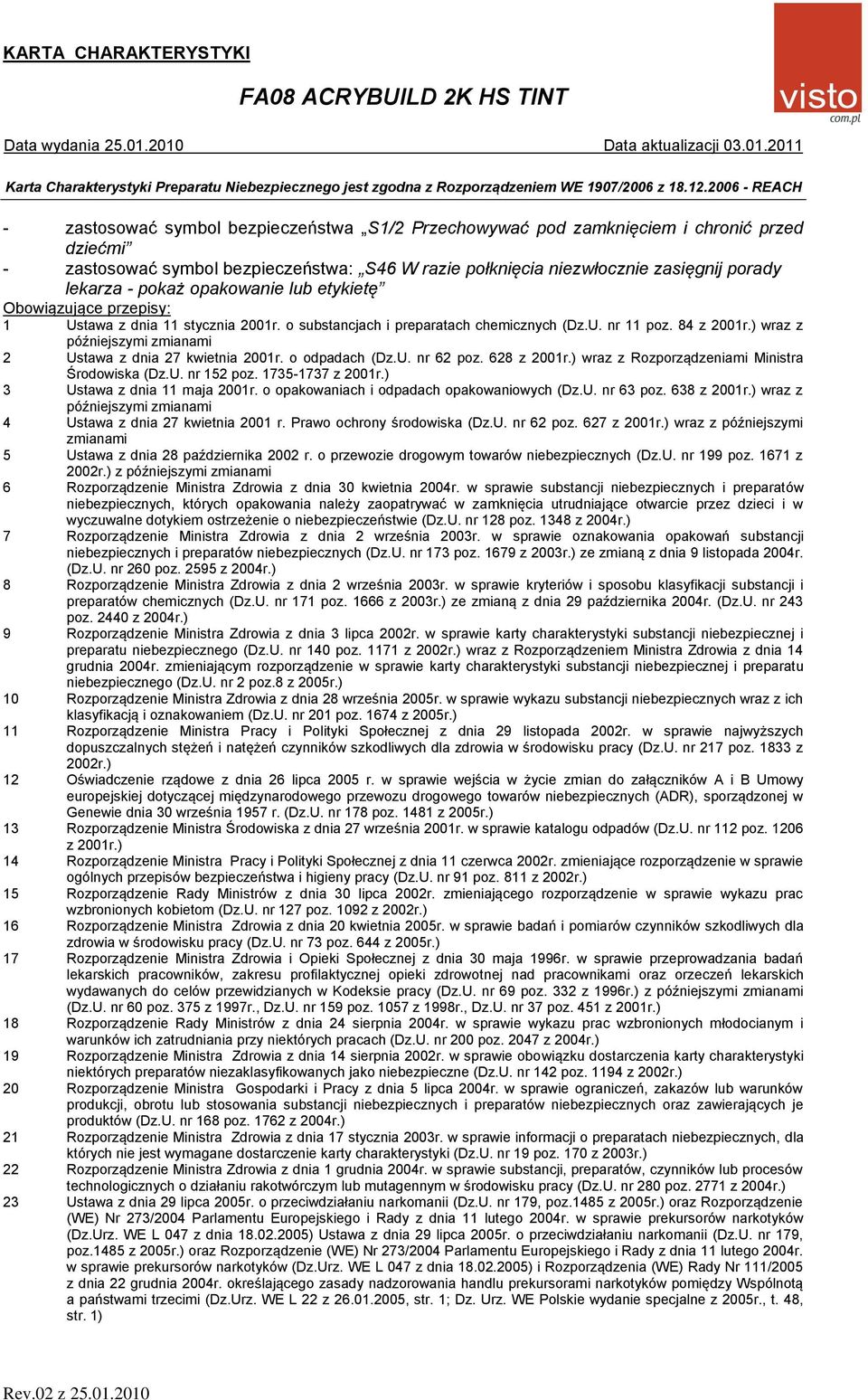 ) wraz z późniejszymi zmianami 2 Ustawa z dnia 27 kwietnia 2001r. o odpadach (Dz.U. nr 62 poz. 628 z 2001r.) wraz z Rozporządzeniami Ministra Środowiska (Dz.U. nr 152 poz. 1735-1737 z 2001r.