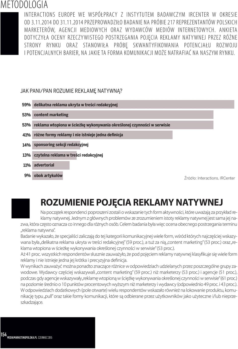 ankieta dotyczyła oceny rzeczy wistego postrzegania pojęcia reklamy naty wnej przez różne strony rynku oraz stanowiła próbę skwantyfikowania potencjału rozwoju I potencjalnych barier, na jakie ta