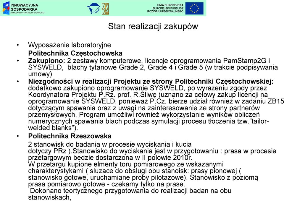 Rz. prof. R.Śliwę (uznano za celowy zakup licencji na oprogramowanie SYSWELD, ponieważ P.Cz.