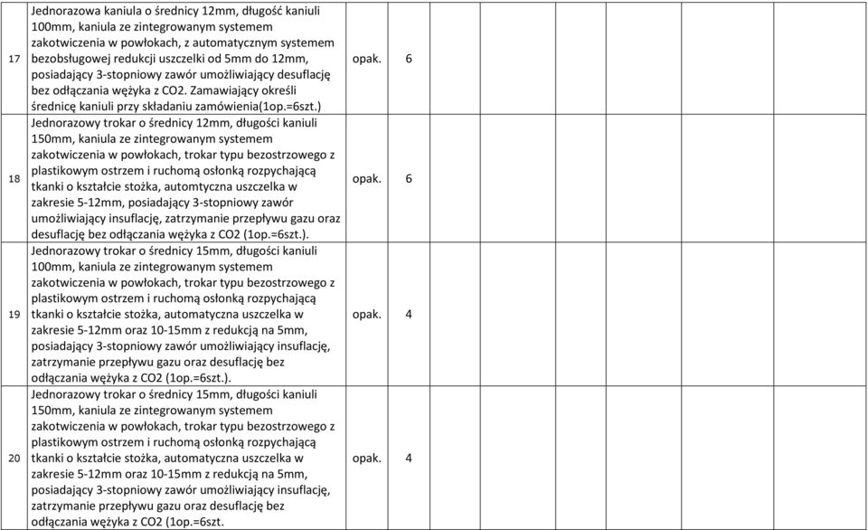 ) Jednorazowy trokar o średnicy 12mm, długości kaniuli 150mm, kaniula ze zintegrowanym systemem zakotwiczenia w powłokach, trokar typu bezostrzowego z plastikowym ostrzem i ruchomą osłonką