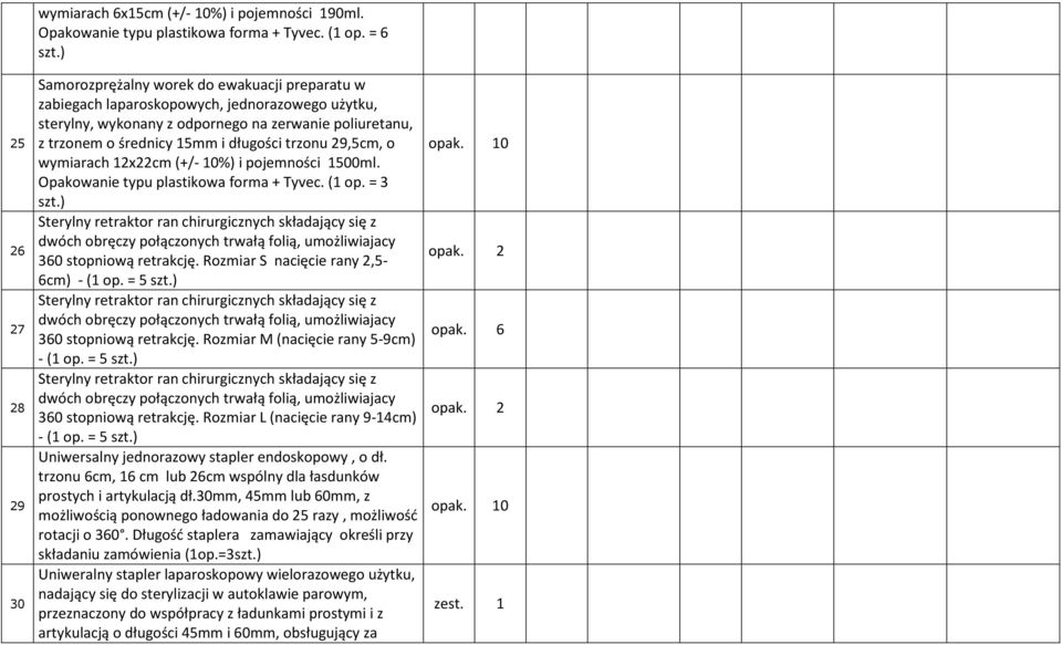 29,5cm, o wymiarach 12x22cm (+/- 10%) i pojemności 1500ml. Opakowanie typu plastikowa forma + Tyvec. (1 op. = 3 szt.