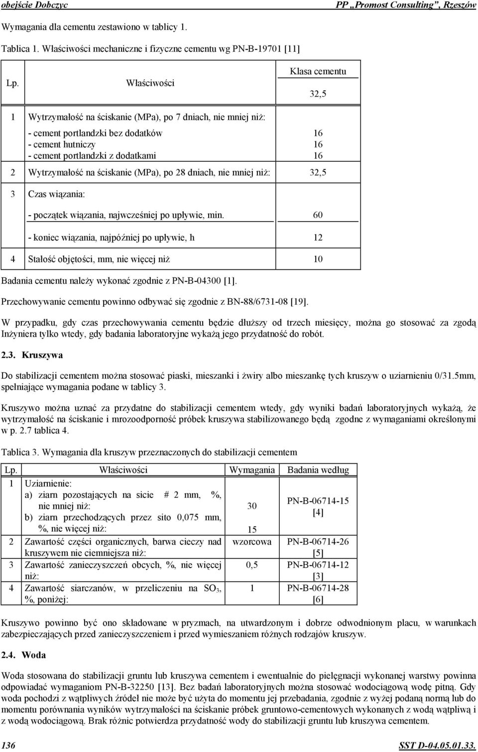 na (ciskanie (MPa), po 28 dniach, nie mniej ni!: 32,5 3 Czas wizania: 16 16 16 - pocztek wizania, najwcze(niej po upywie, min. - koniec wizania, najpóeniej po upywie, h 60 12 4 Stao(.