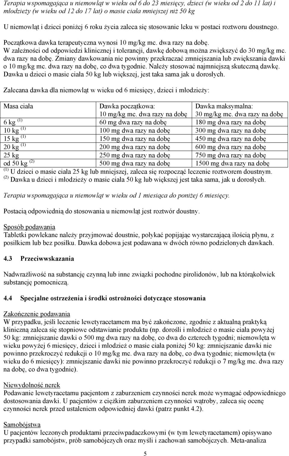 W zależności od odpowiedzi klinicznej i tolerancji, dawkę dobową można zwiększyć do 30 mg/kg mc. dwa razy na dobę.