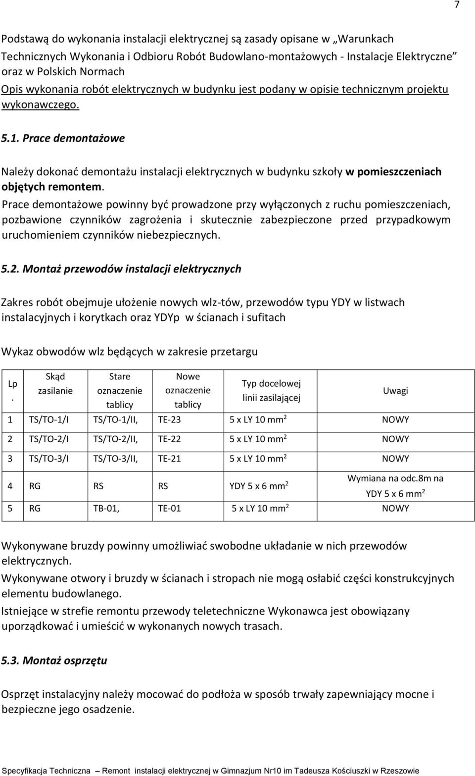 Prace demontażowe Należy dokonać demontażu instalacji elektrycznych w budynku szkoły w pomieszczeniach objętych remontem.