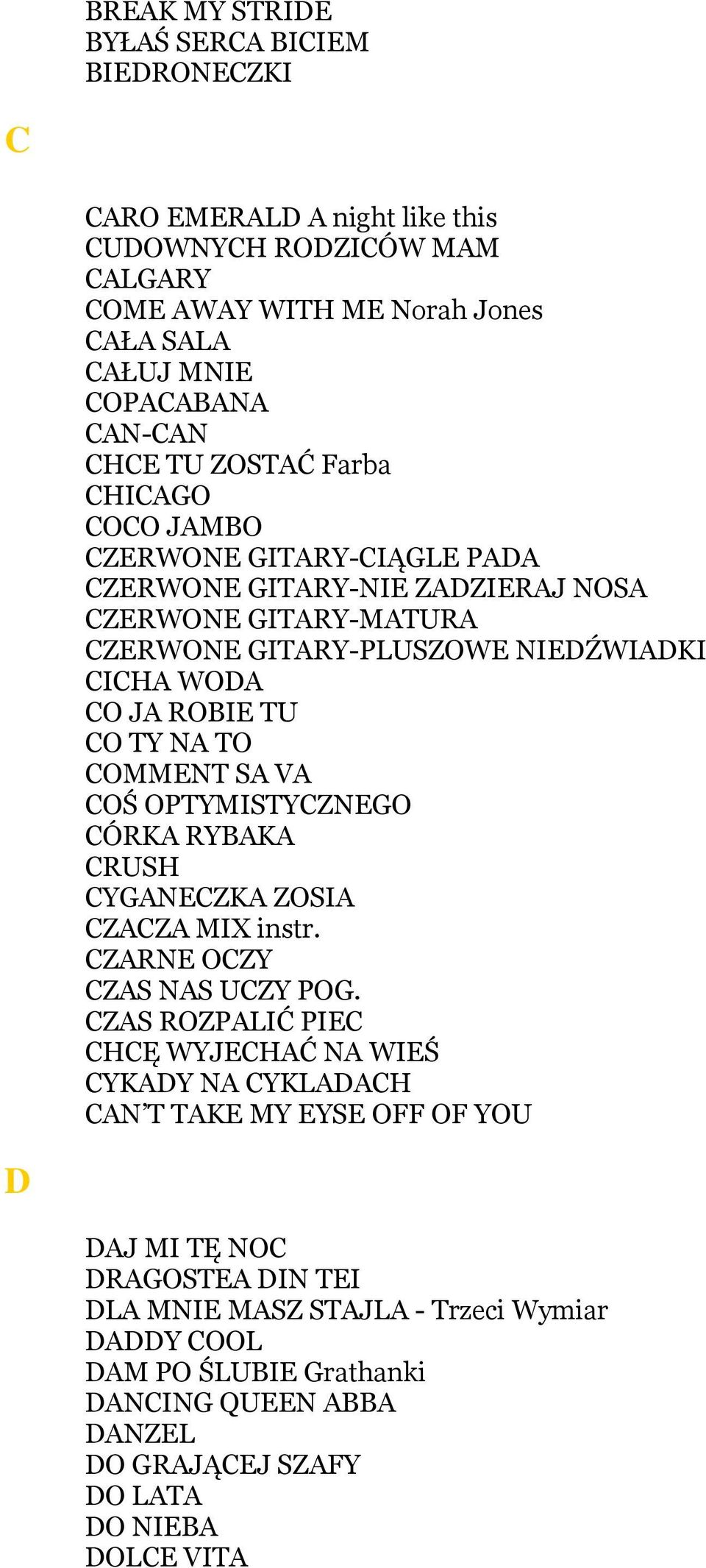 COMMENT SA VA COŚ OPTYMISTYCZNEGO CÓRKA RYBAKA CRUSH CYGANECZKA ZOSIA CZACZA MIX instr. CZARNE OCZY CZAS NAS UCZY POG.