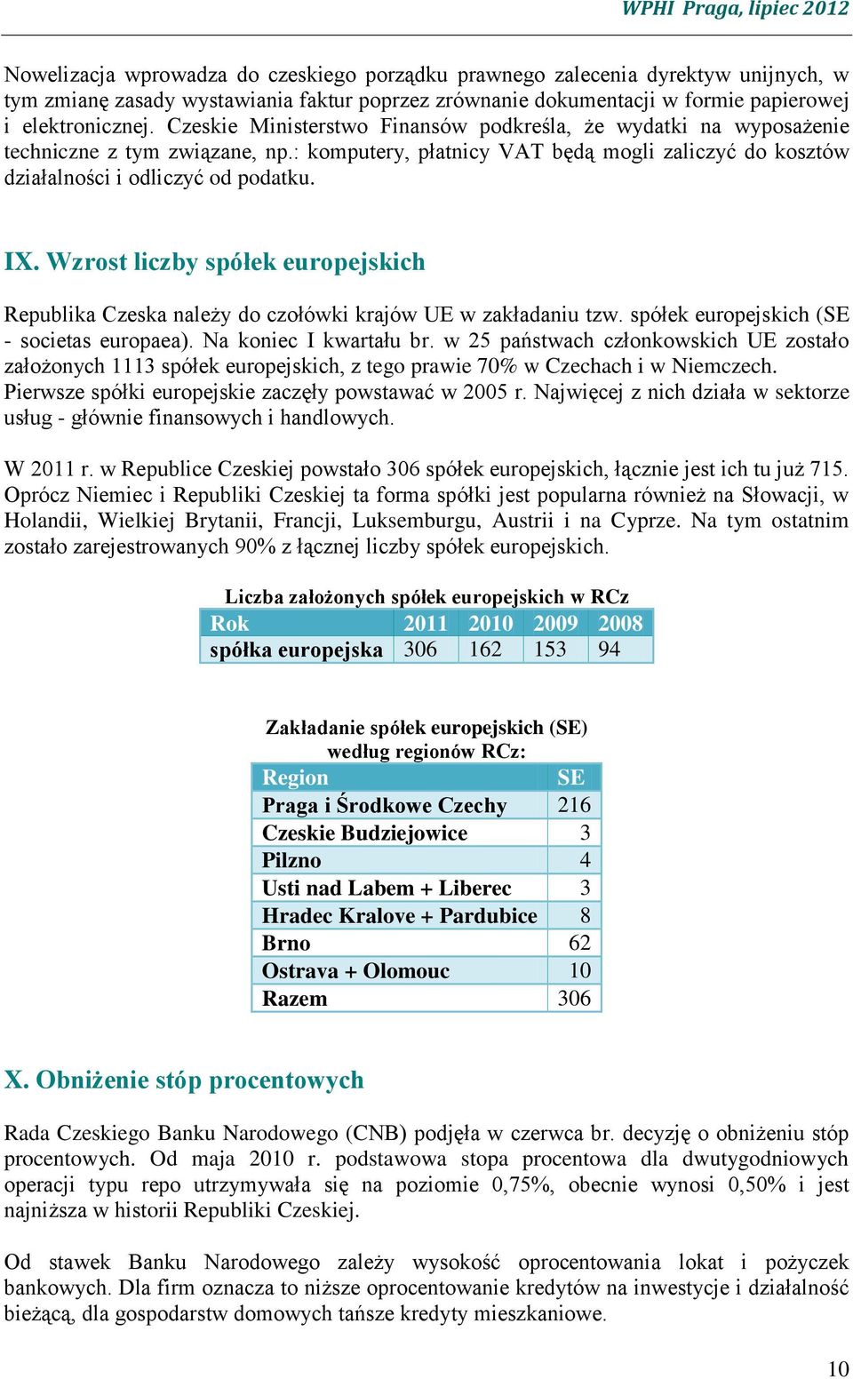 Wzrost liczby spółek europejskich Republika Czeska należy do czołówki krajów UE w zakładaniu tzw. spółek europejskich (SE - societas europaea). Na koniec I kwartału br.