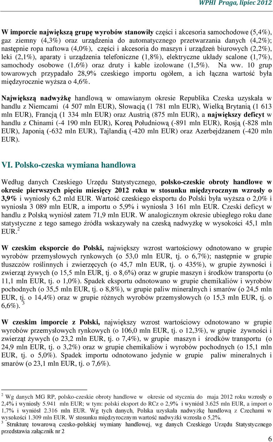 izolowane (1,5%). Na ww. 10 grup towarowych przypadało 28,9% czeskiego importu ogółem, a ich łączna wartość była międzyrocznie wyższa o 4,6%.