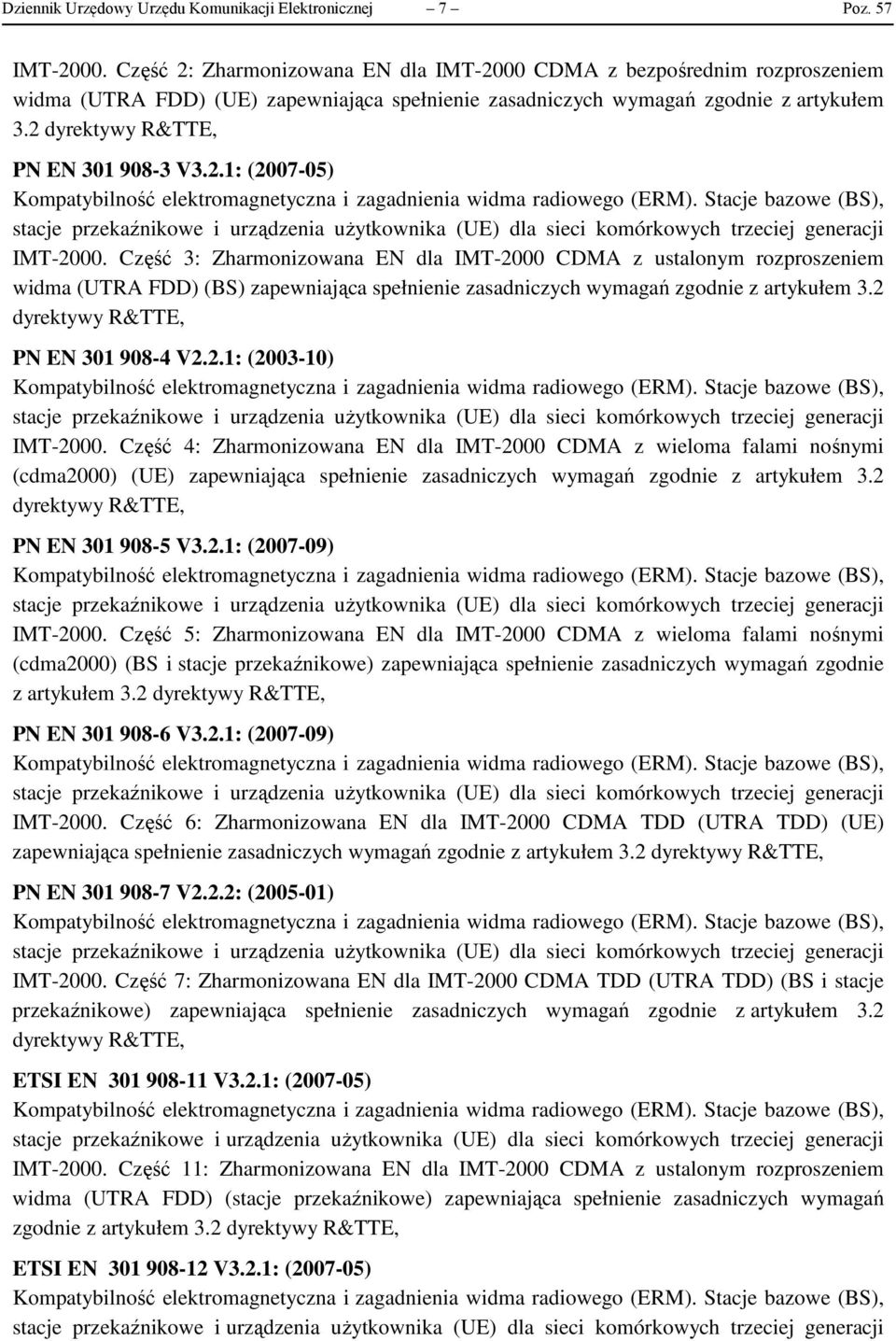 2 dyrektywy R&TTE, PN EN 301 908-3 V3.2.1: (2007-05) IMT-2000.