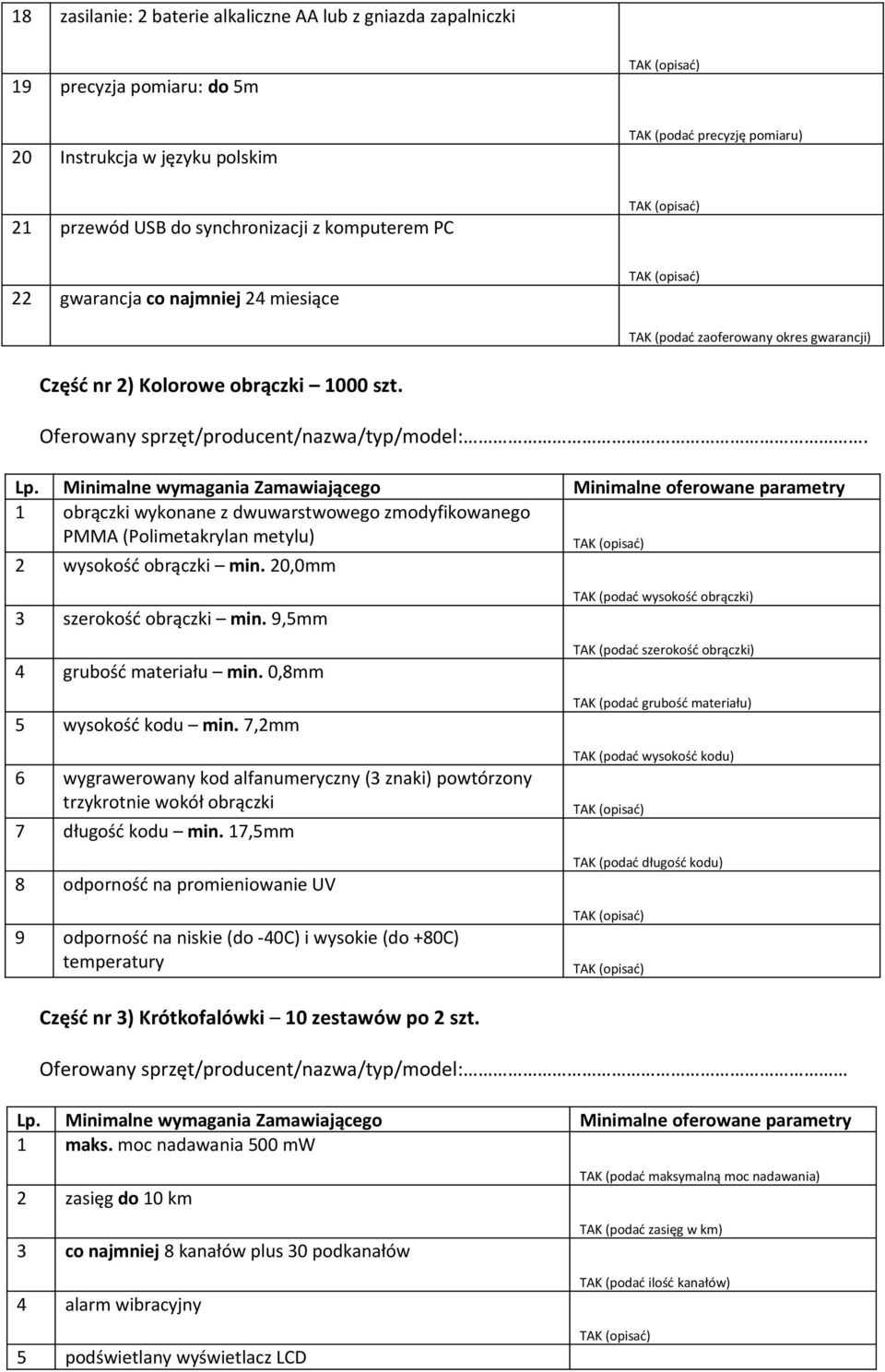 . 1 obrączki wykonane z dwuwarstwowego zmodyfikowanego PMMA (Polimetakrylan metylu) 2 wysokość obrączki min. 20,0mm 3 szerokość obrączki min. 9,5mm 4 grubość materiału min. 0,8mm 5 wysokość kodu min.