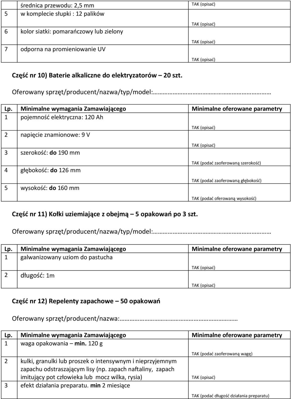 (podać oferowaną wysokość) Część nr 11) Kołki uziemiające z obejmą 5 opakowań po 3 szt.