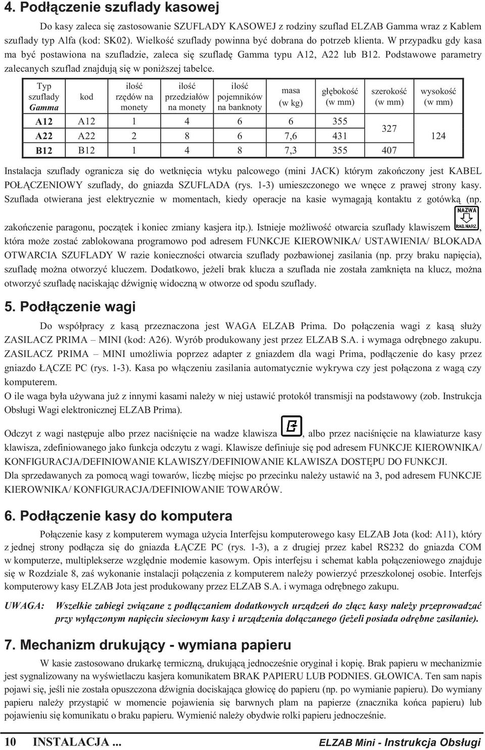 Podstawowe parametry zalecanych szuflad znajduj si w poni szej tabelce.