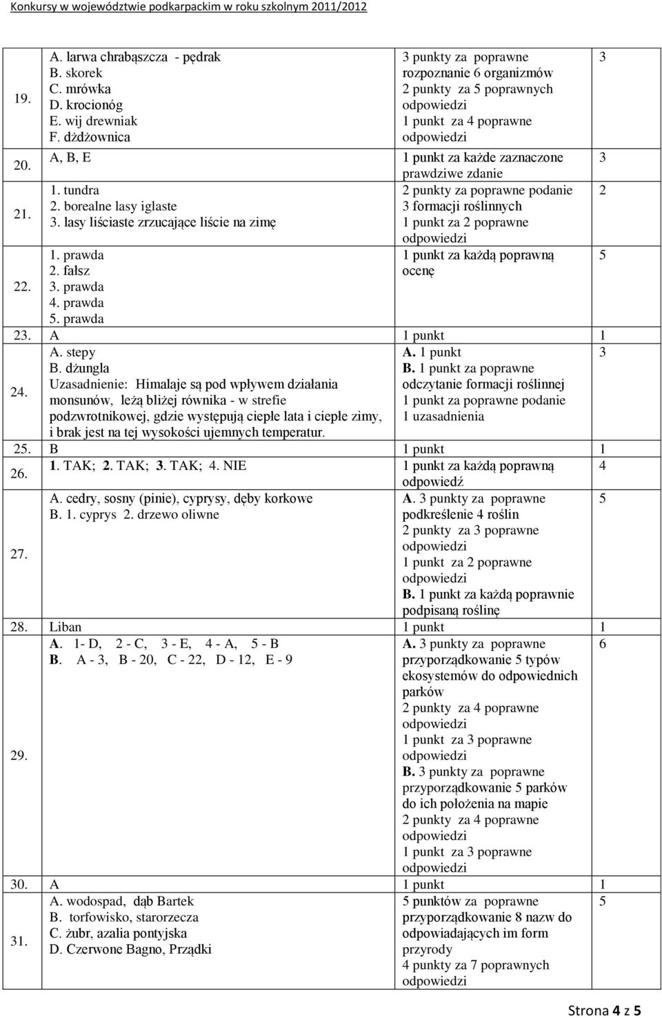 lasy liściaste zrzucające liście na zimę 1. prawda. fałsz. prawda. prawda. prawda 1 punkt za każdą poprawną ocenę. A 1 punkt 1 A. stepy A. 1 punkt B. dżungla B.