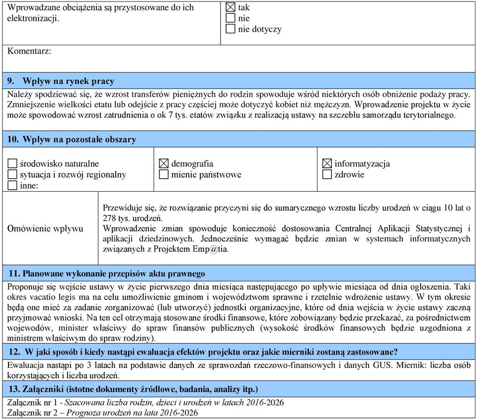 Zmniejszenie wielkości etatu lub odejście z pracy częściej może dotyczyć kobiet niż mężczyzn. Wprowadzenie projektu w życie może spowodować wzrost zatrudnienia o ok 7 tys.