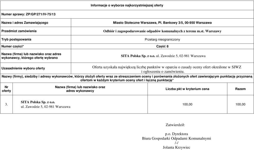 Zawodzie 5, 02-981 Warszawa Uzasadnienie wyboru Nazwy (firmy), siedziby i adresy