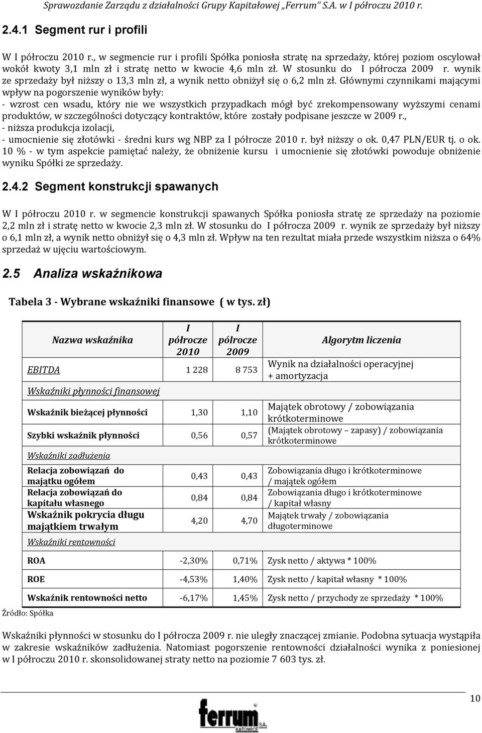 Głównymi czynnikami mającymi wpływ na pogorszenie wyników były: wzrost cen wsadu, który nie we wszystkich przypadkach mógł być zrekompensowany wyższymi cenami produktów, w szczególności dotyczący