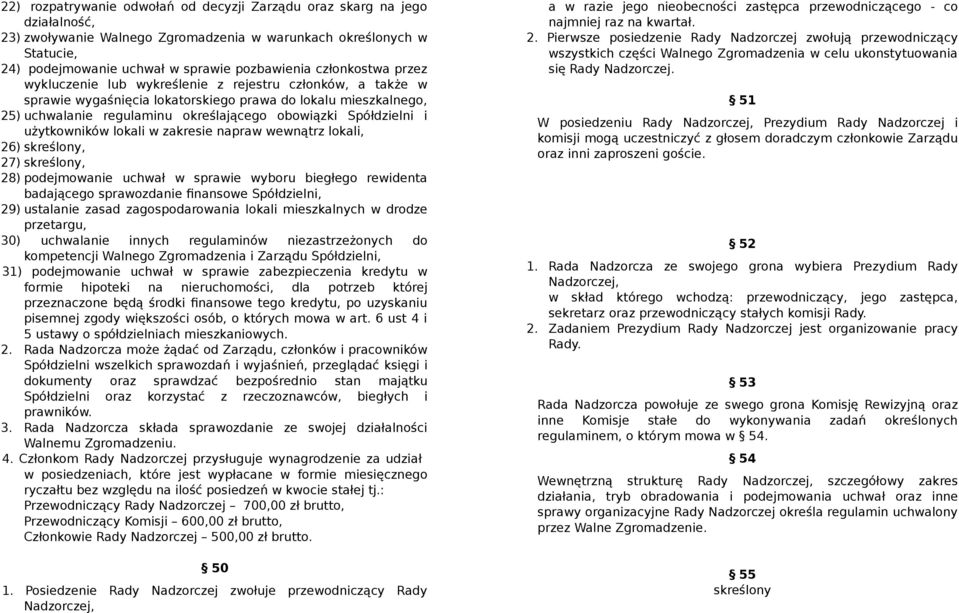 Spółdzielni i użytkowników lokali w zakresie napraw wewnątrz lokali, 26) skreślony, 27) skreślony, 28) podejmowanie uchwał w sprawie wyboru biegłego rewidenta badającego sprawozdanie finansowe