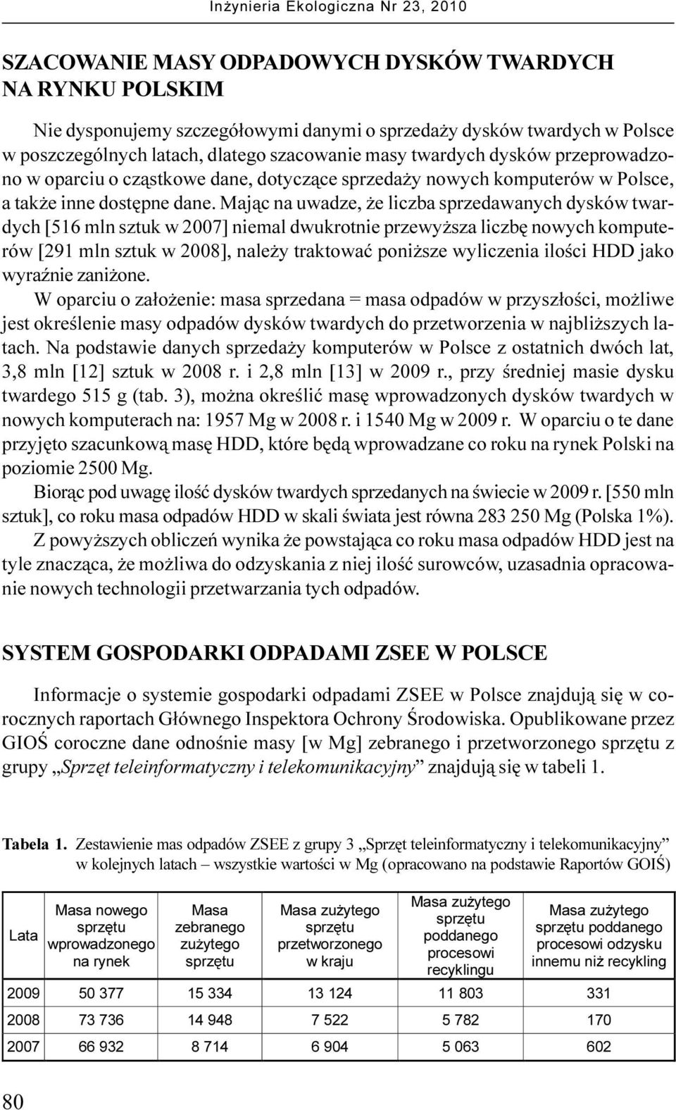 Maj¹c na uwadze, e liczba sprzedawanych dysków twardych [516 mln sztuk w 2007] niemal dwukrotnie przewy sza liczbê nowych komputerów [291 mln sztuk w 2008], nale y traktowaæ poni sze wyliczenia