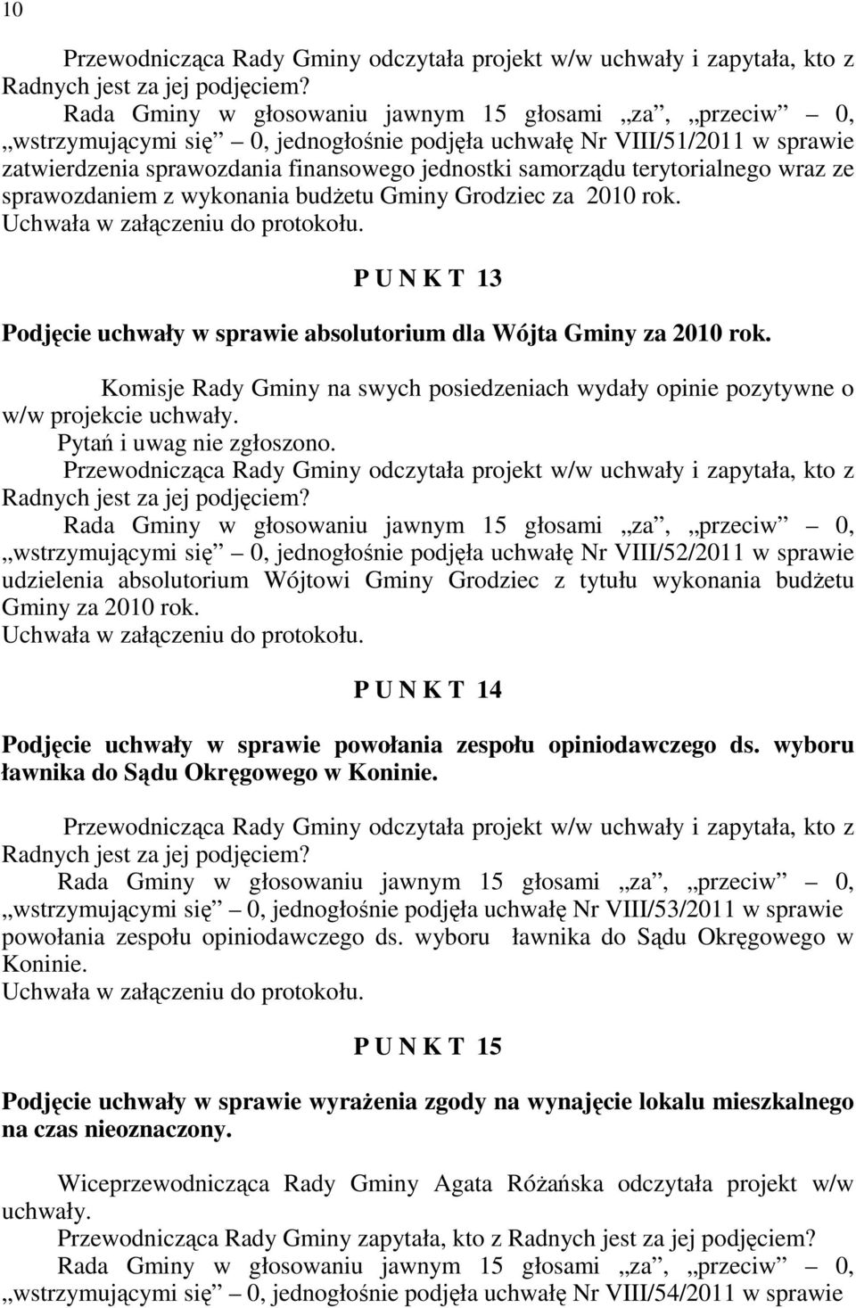 terytorialnego wraz ze sprawozdaniem z wykonania budŝetu Gminy Grodziec za 2010 rok. Uchwała w załączeniu do protokołu.