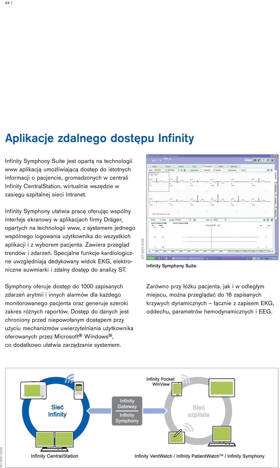 Infinity Symphony ułatwia pracę oferując wspólny interfejs ekranowy w aplikacjach firmy Dräger, opartych na technologii www, z systemem jednego wspólnego logowania użytkownika do wszystkich aplikacji