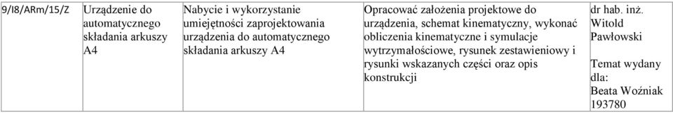 urządzenia, schemat kinematyczny, wykonać obliczenia kinematyczne i symulacje wytrzymałościowe, rysunek