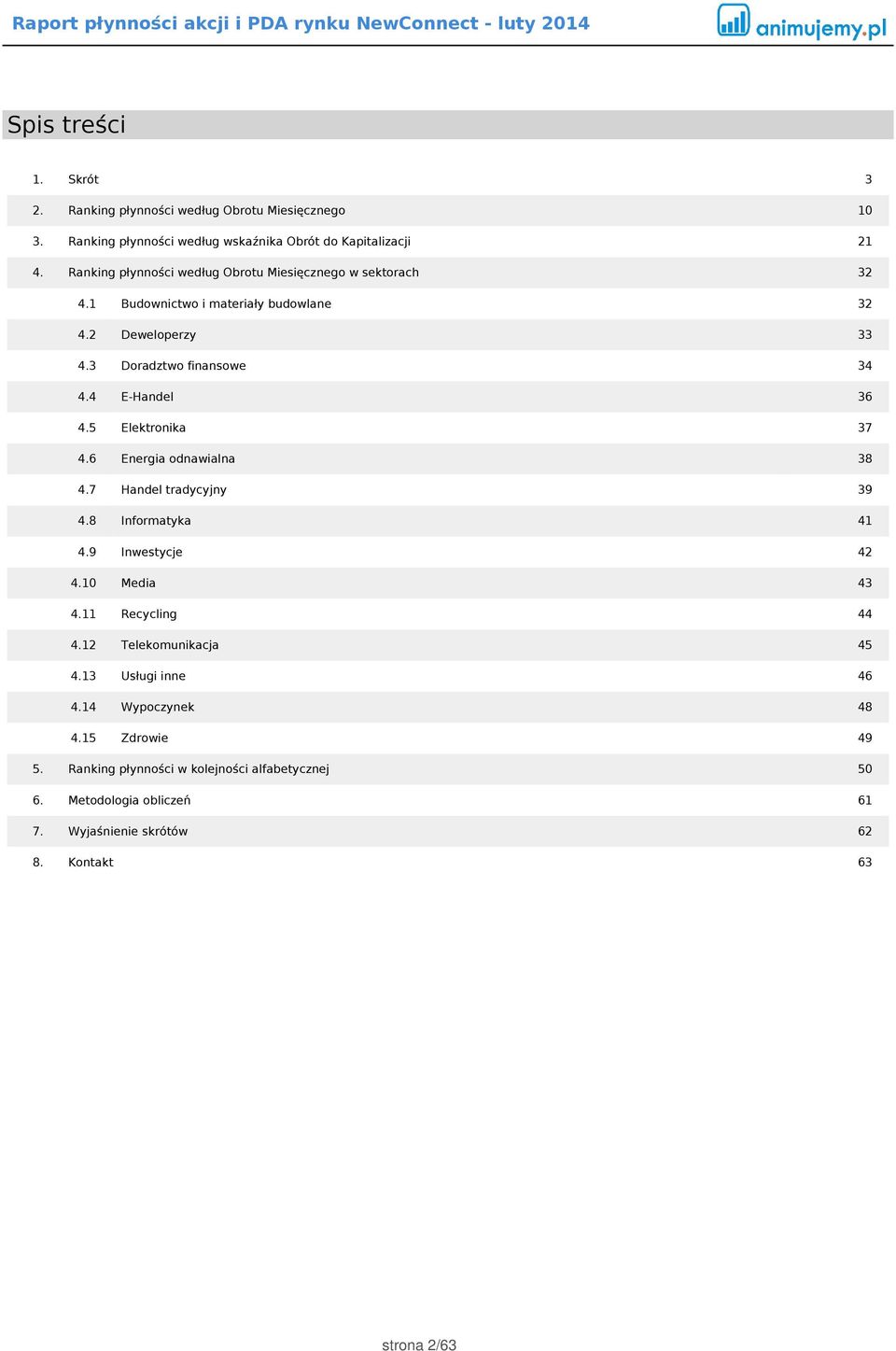 4 E-Handel 36 4.5 Elektronika 37 4.6 Energia odnawialna 38 4.7 Handel tradycyjny 39 4.8 Informatyka 41 4.9 Inwestycje 42 4.10 Media 43 4.11 Recycling 44 4.