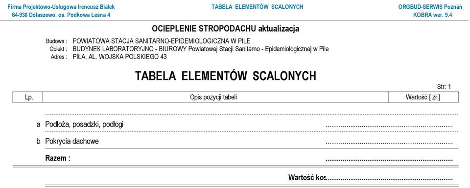 Opis pozycji tabeli Wartość [ zł ] a Podłoża,