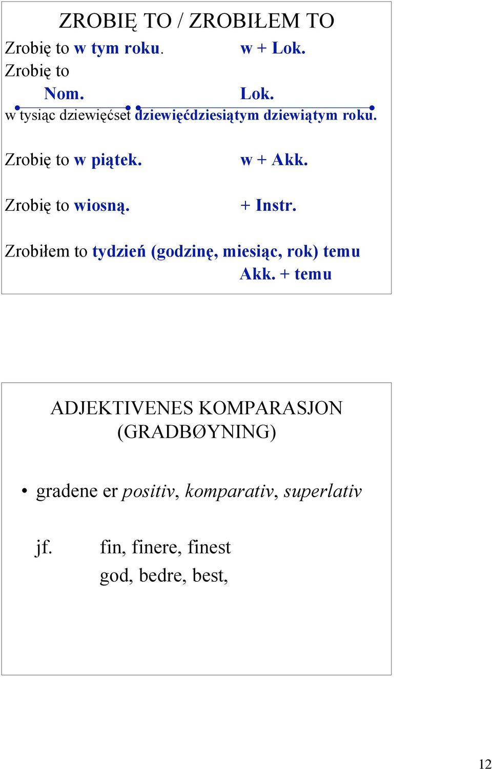 Zrobię to w piątek. Zrobię to wiosną. w + Akk. + Instr.