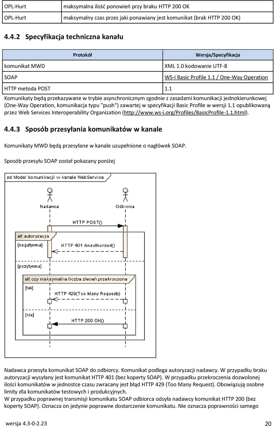 1 / One-Way Operation Komunikaty będą przekazywane w trybie asynchronicznym zgodnie z zasadami komunikacji jednokierunkowej (One-Way Operation, komunikacja typu "push") zawartej w specyfikacji Basic