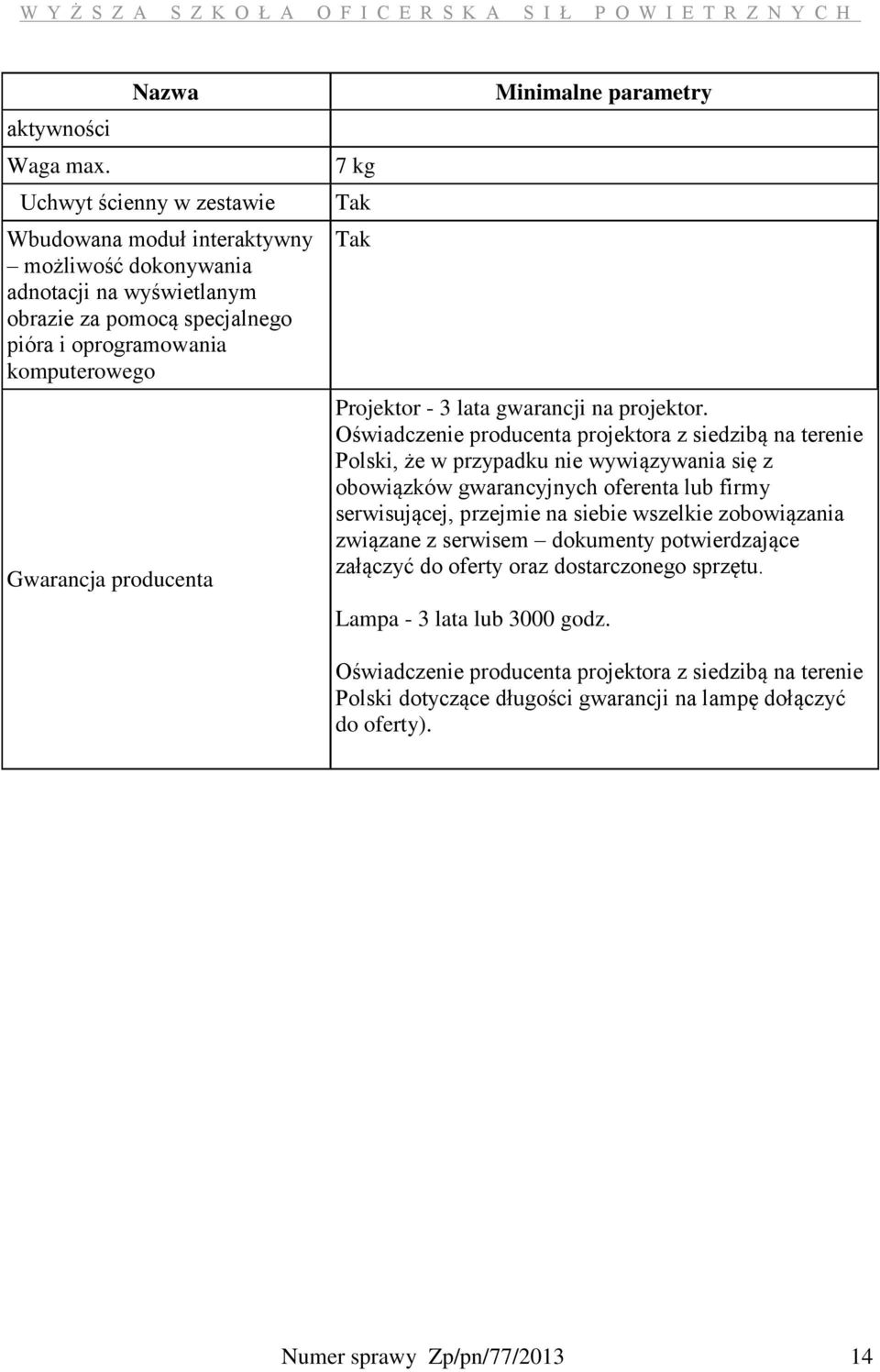 producenta 7 kg Tak Tak Minimalne parametry Projektor - 3 lata gwarancji na projektor.