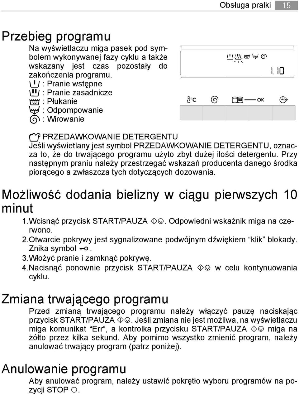 użyto zbyt dużej ilości detergentu. Przy następnym praniu należy przestrzegać wskazań producenta danego środka piorącego a zwłaszcza tych dotyczących dozowania.