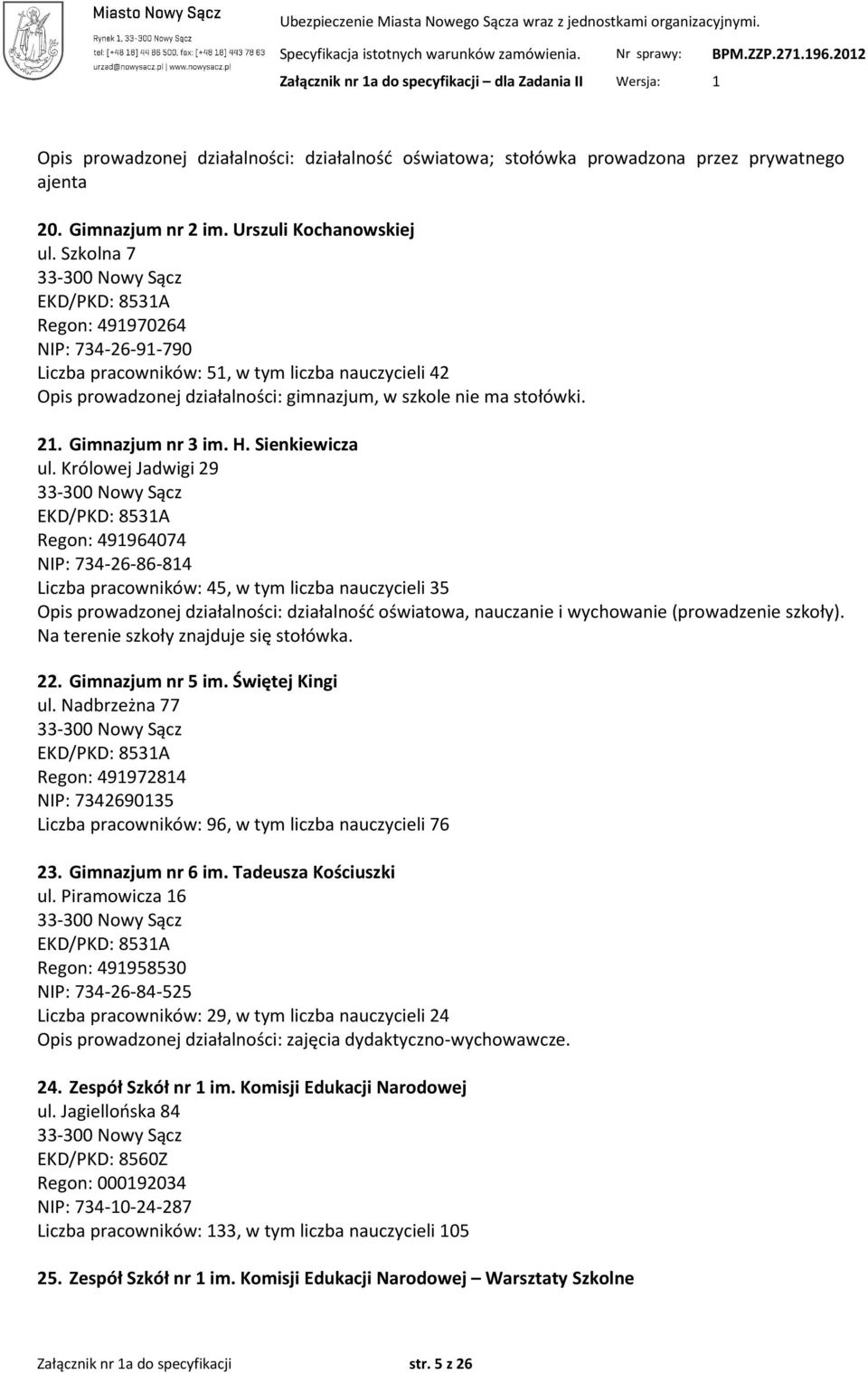 2 Gimnazjum nr 3 im. H. Sienkiewicza ul.