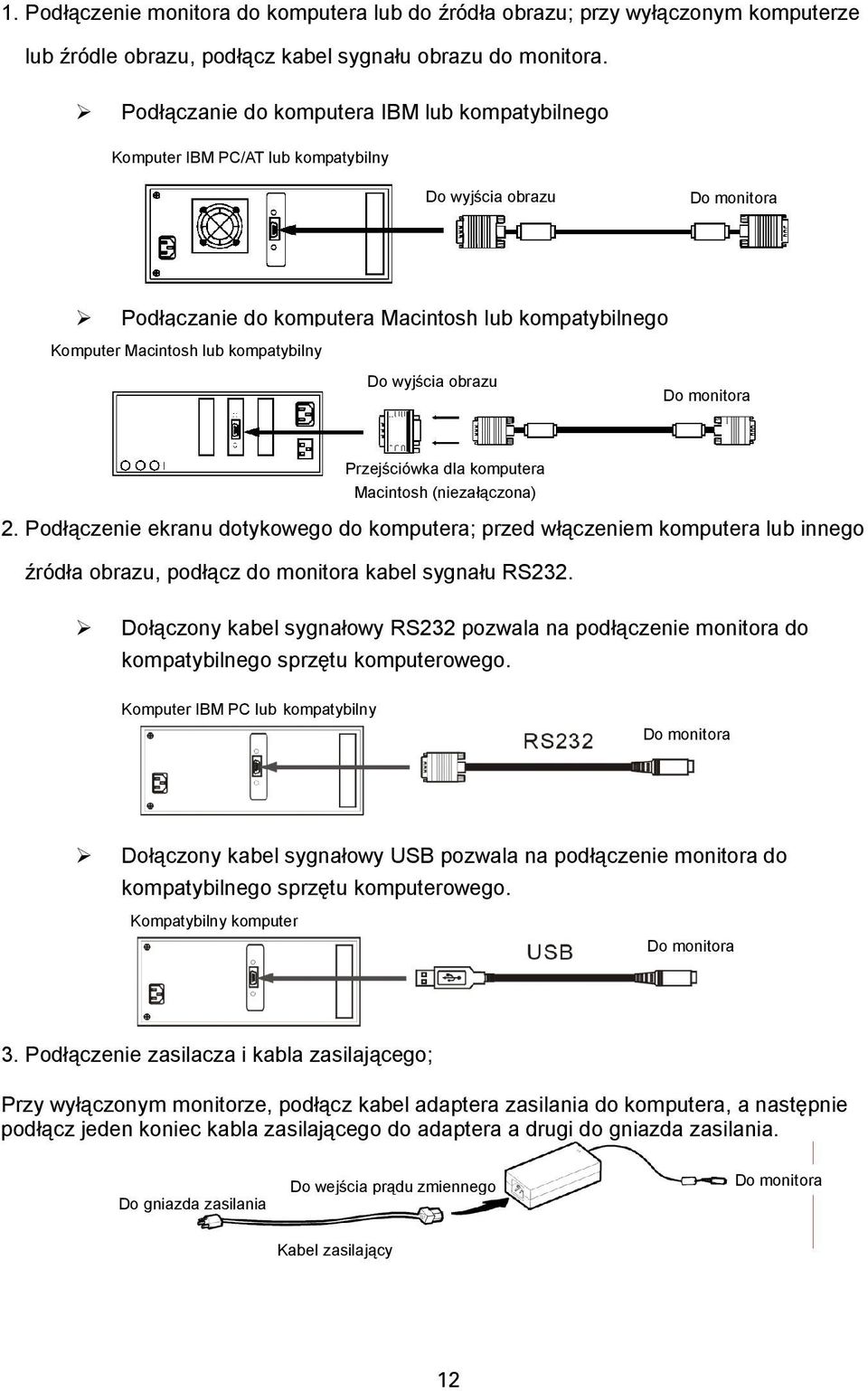 kompatybilny Do wyjścia obrazu Do monitora Przejściówka dla komputera Macintosh (niezałączona) 2.