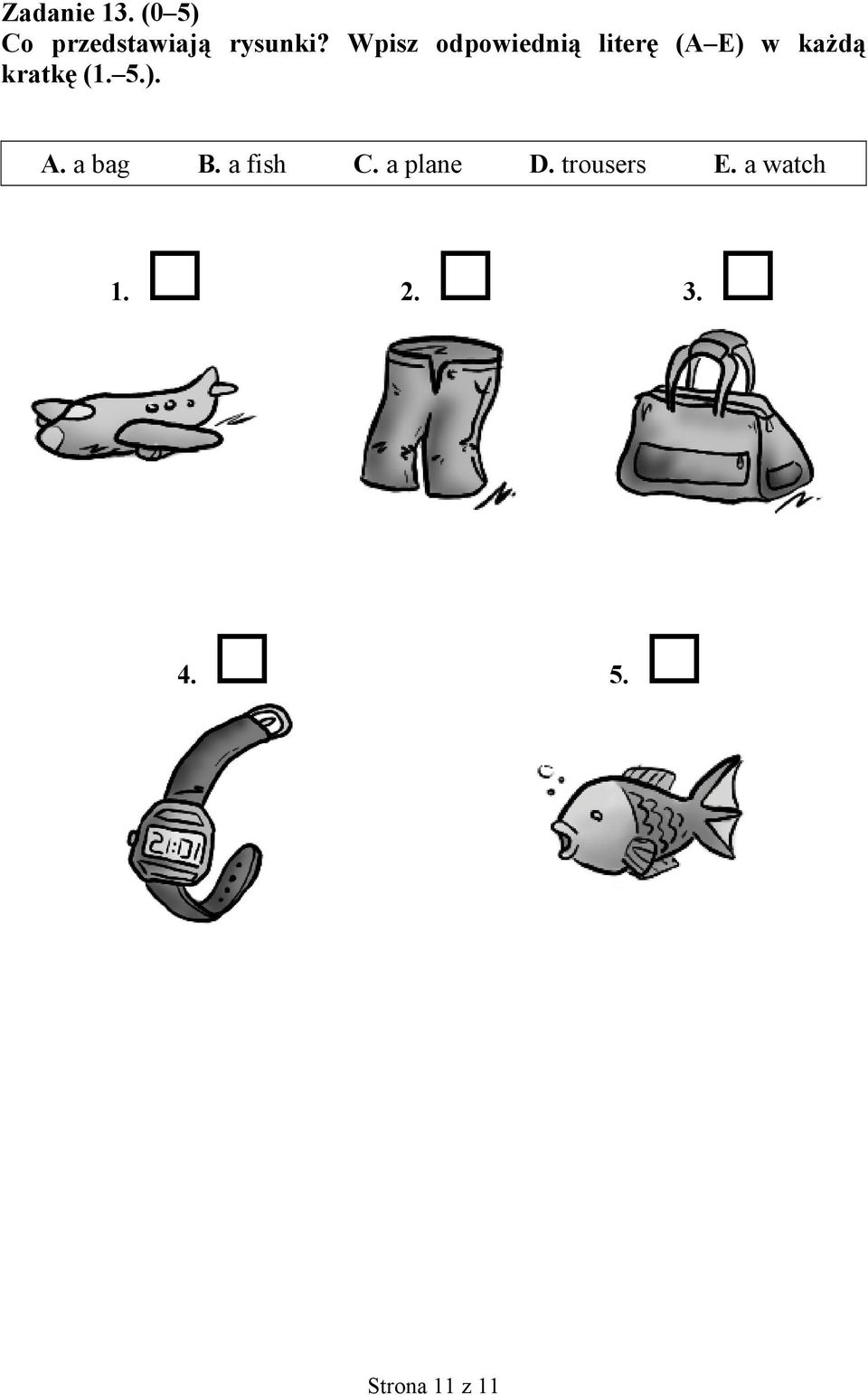 (1. 5.). A. a bag B. a fish C. a plane D.