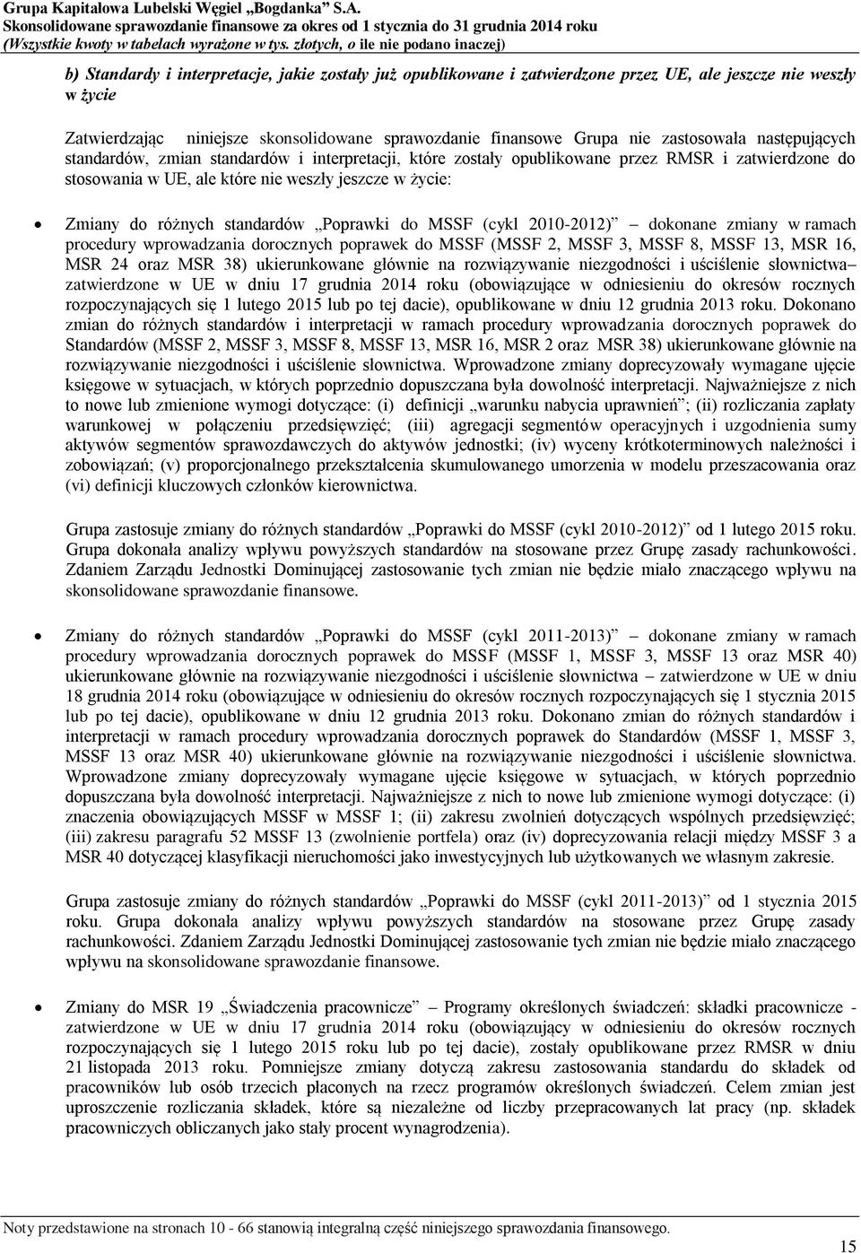 różnych standardów Poprawki do MSSF (cykl 2010-2012) dokonane zmiany w ramach procedury wprowadzania dorocznych poprawek do MSSF (MSSF 2, MSSF 3, MSSF 8, MSSF 13, MSR 16, MSR 24 oraz MSR 38)