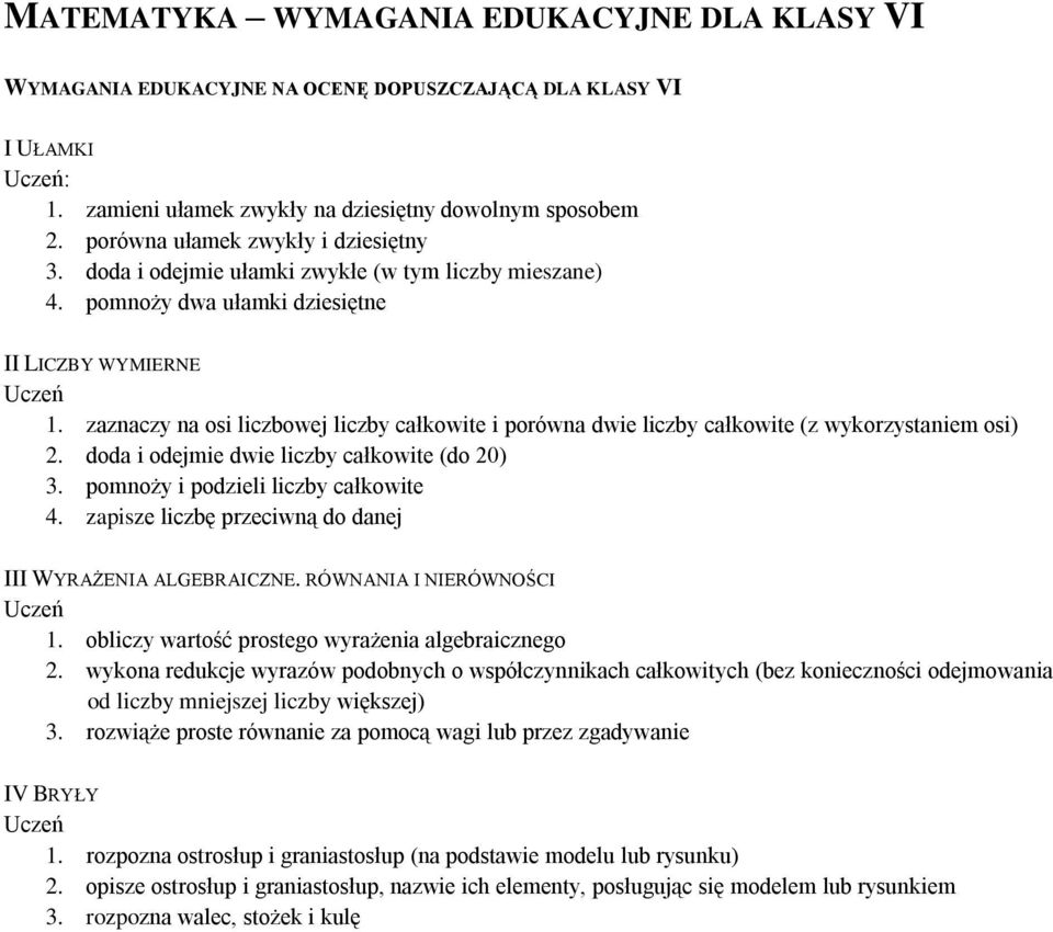 zaznaczy na osi liczbowej liczby całkowite i porówna dwie liczby całkowite (z wykorzystaniem osi) 2. doda i odejmie dwie liczby całkowite (do 20) 3. pomnoży i podzieli liczby całkowite 4.