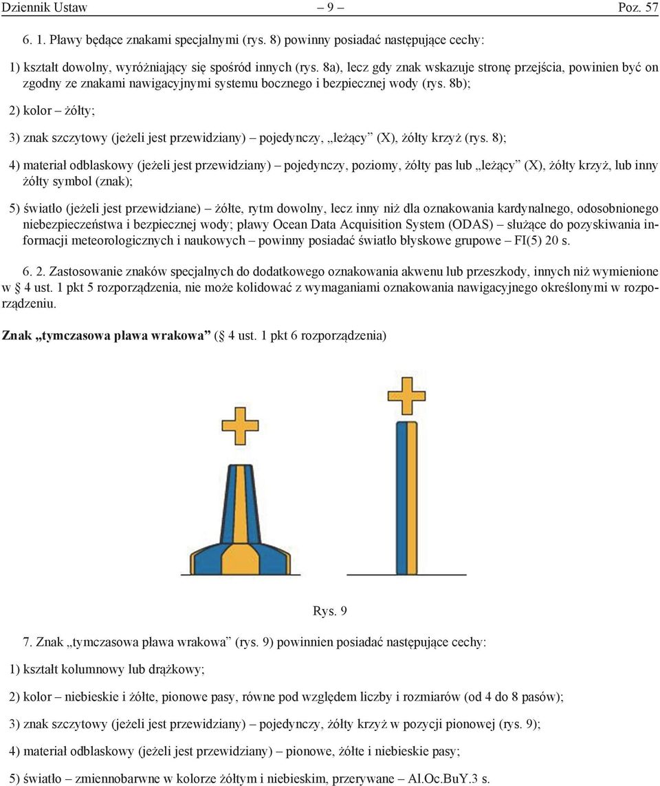 8b); 2) kolor żółty; 3) znak szczytowy (jeżeli jest przewidziany) pojedynczy, leżący (X), żółty krzyż (rys.