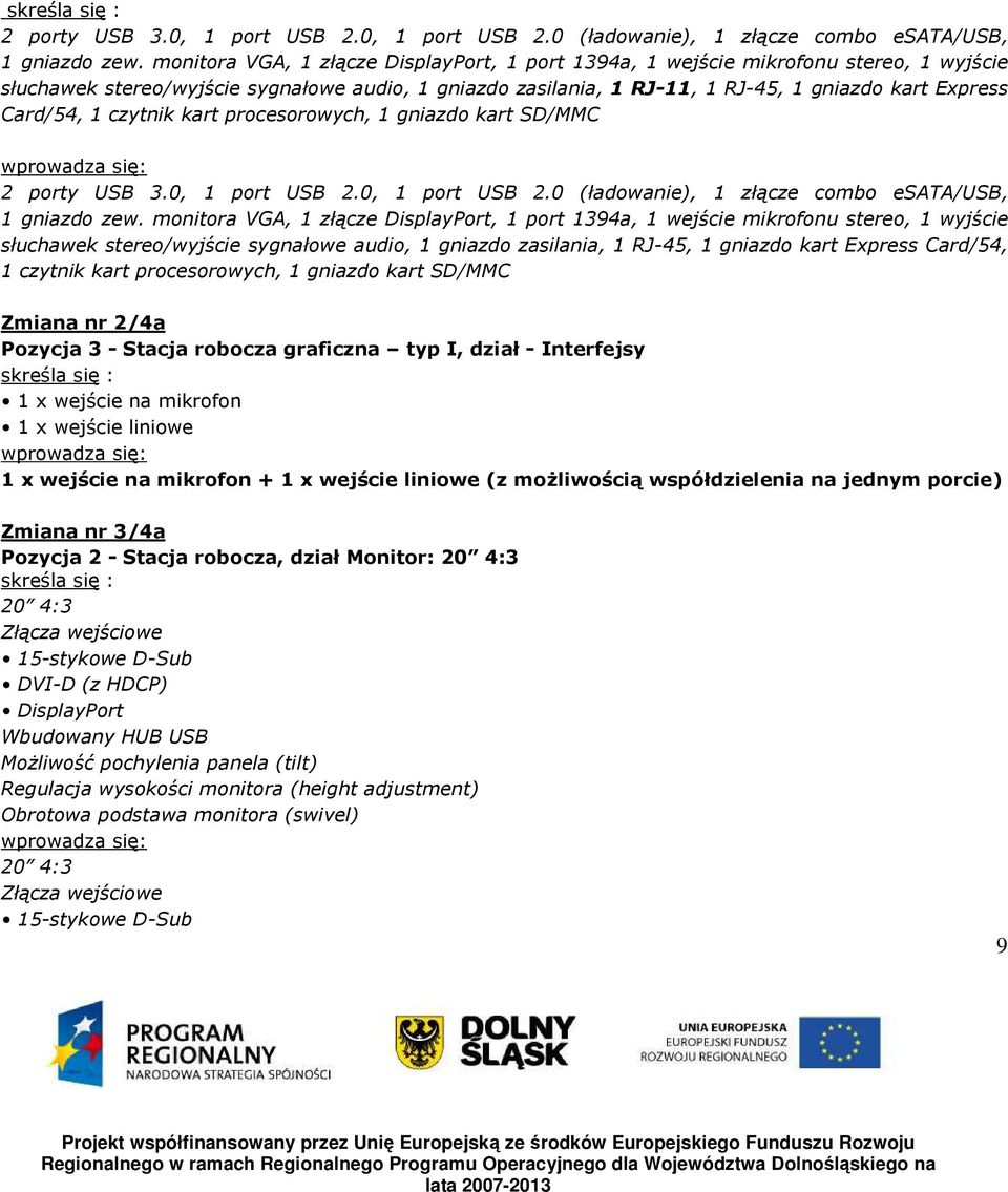 Card/54, 1 czytnik kart procesorowych, 1 gniazdo kart SD/MMC 2 porty USB 3.0, 1 port USB 2.0, 1 port USB 2.0 (ładowanie), 1 złącze combo esata/usb, 1 gniazdo zew.