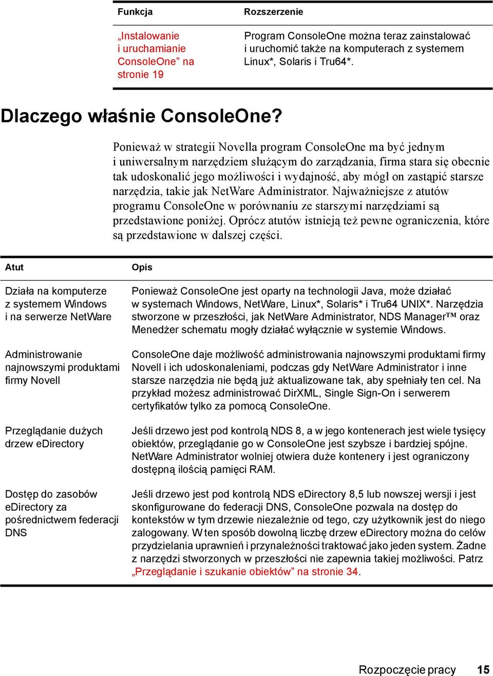 Ponieważ w strategii Novella program ConsoleOne ma być jednym i uniwersalnym narzędziem służącym do zarządzania, firma stara się obecnie tak udoskonalić jego możliwości i wydajność, aby mógł on