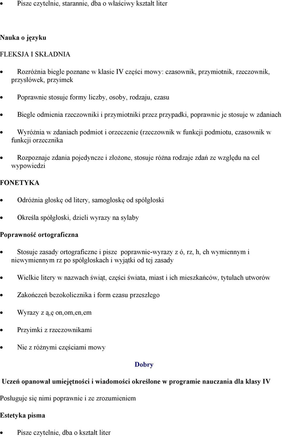 funkcji orzecznika Rozpoznaje zdania pojedyncze i złożone, stosuje różna rodzaje zdań ze względu na cel wypowiedzi Odróżnia głoskę od litery, samogłoskę od spółgłoski Określa spółgłoski, dzieli